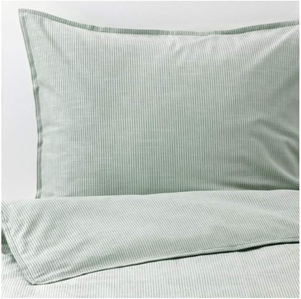IKEA Bergpalm Duvet Cover and Pillowcases Green Stripe 104.231.84 Size: Full/Queen (Double/Queen)