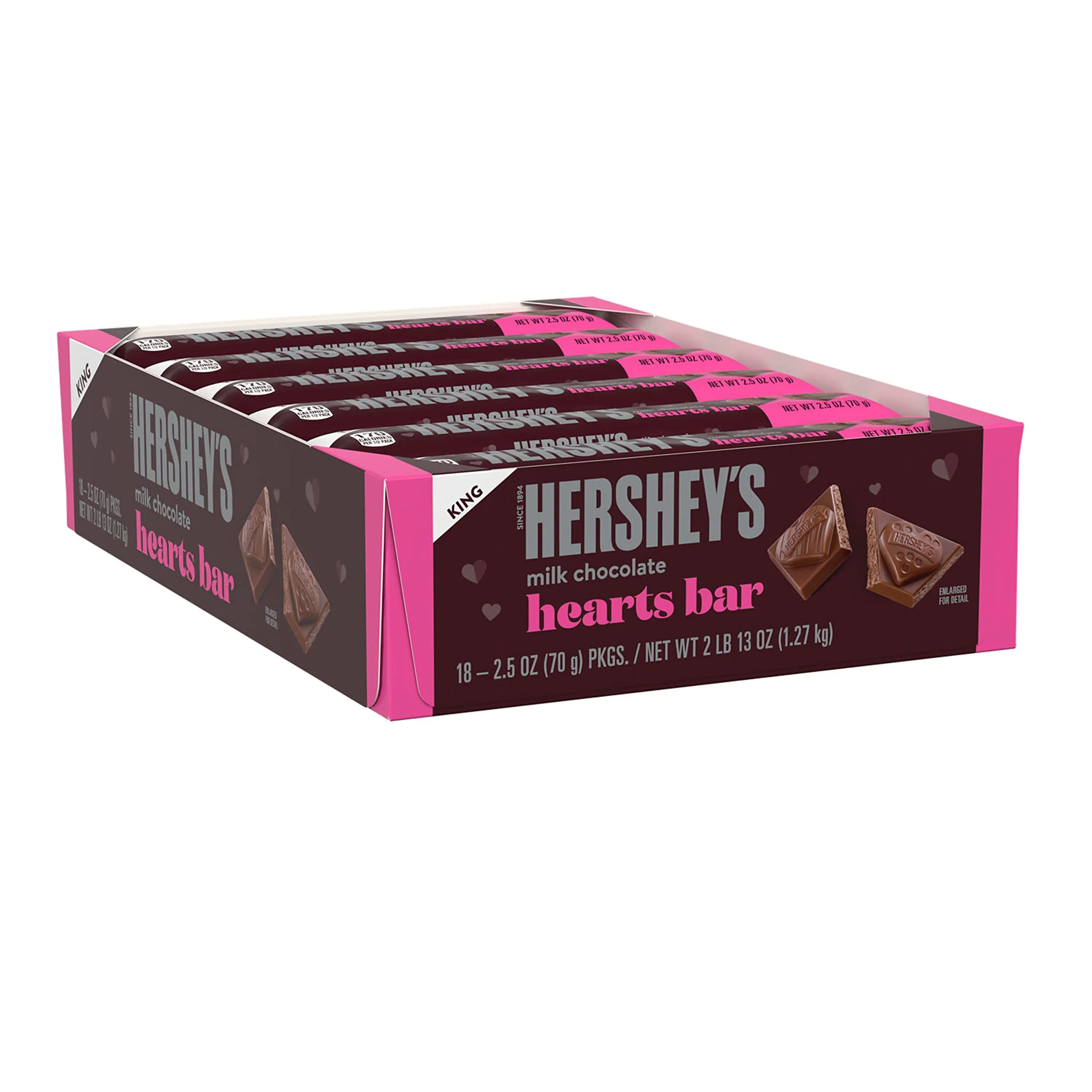 Hershey,S Milk Chocolate King Size Candy, Bulk, Valentine,S Day, 2.5 Oz Hearts Bars (18 Count)