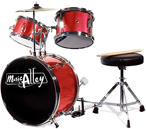Music Alley 3 Piece Kids Drum Set with Throne, Cymbal, Pedal & Drumsticks, Blue, (DBJK02)