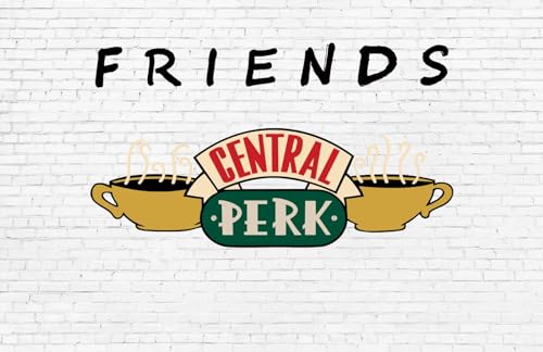 5x3ft Fabric Friends Backdrop Retro Brick Wall Pictures Sofa Background Tapestry 30th Birthday Party Poster Coffee Themed Party Banner Central Perk Party Supplies Bachelorette TV Show Decor