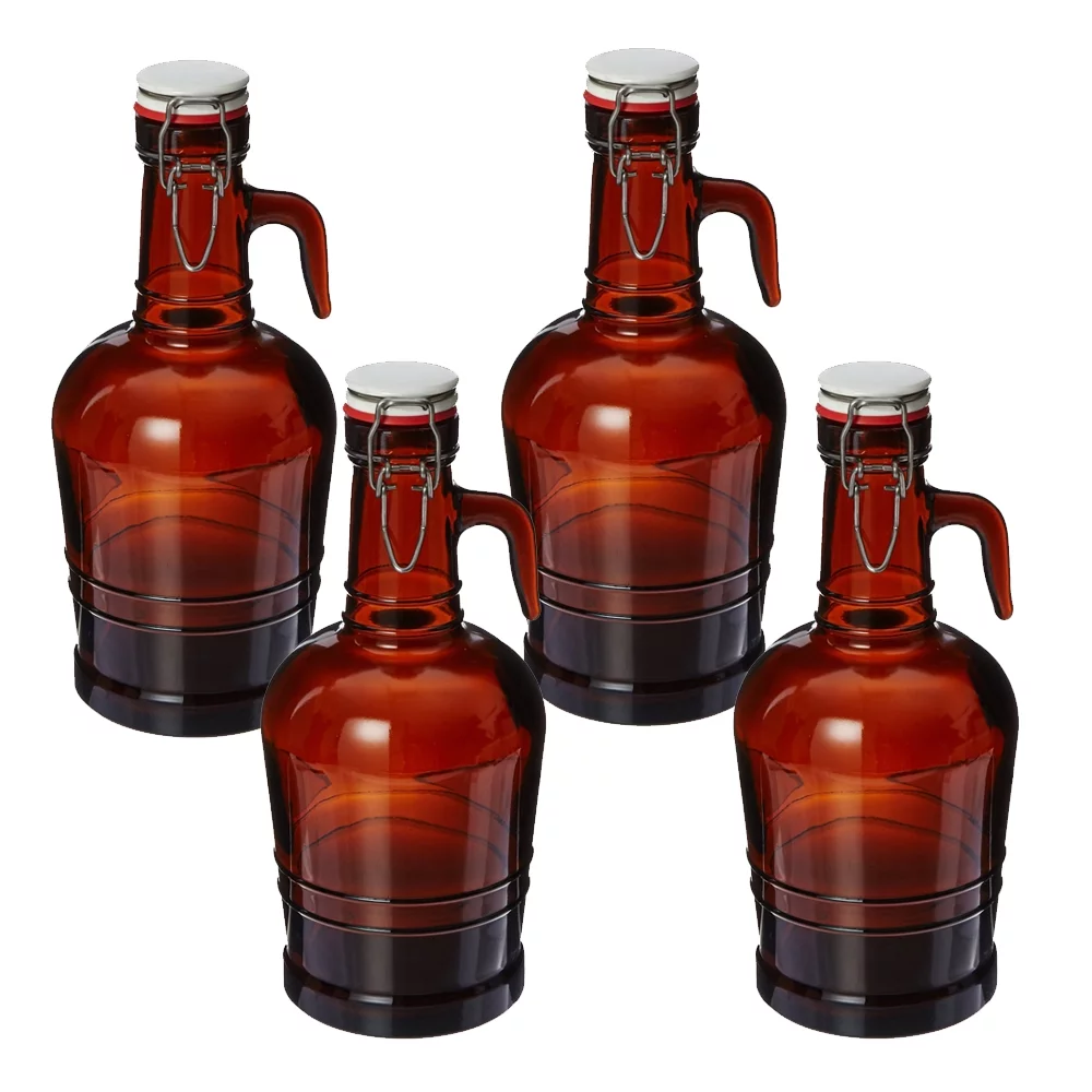 2 Liter Growler with Glass Handle- Amber (SET OF 4)