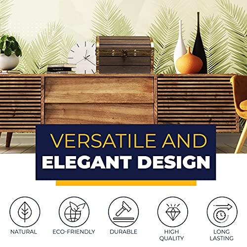 Wood and Leather Treasure Chest Wooden Box Jewelry Box with Latch, Vintage Handmade Wood Craft Box for Jewelry, Toys, Gifts and Home Decoration (Darker Brown and Gold, 8.5 x 5.5 x 5.5 inches)