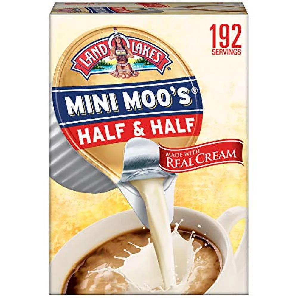 Mini Moos Creamer Half & Half Cups 192Count 54 Fl Oz (Pack May Vary), Individual Shelf-Stable Half & Half Pods For Coffee Tea Hot Chocolate, Made With Real Cream