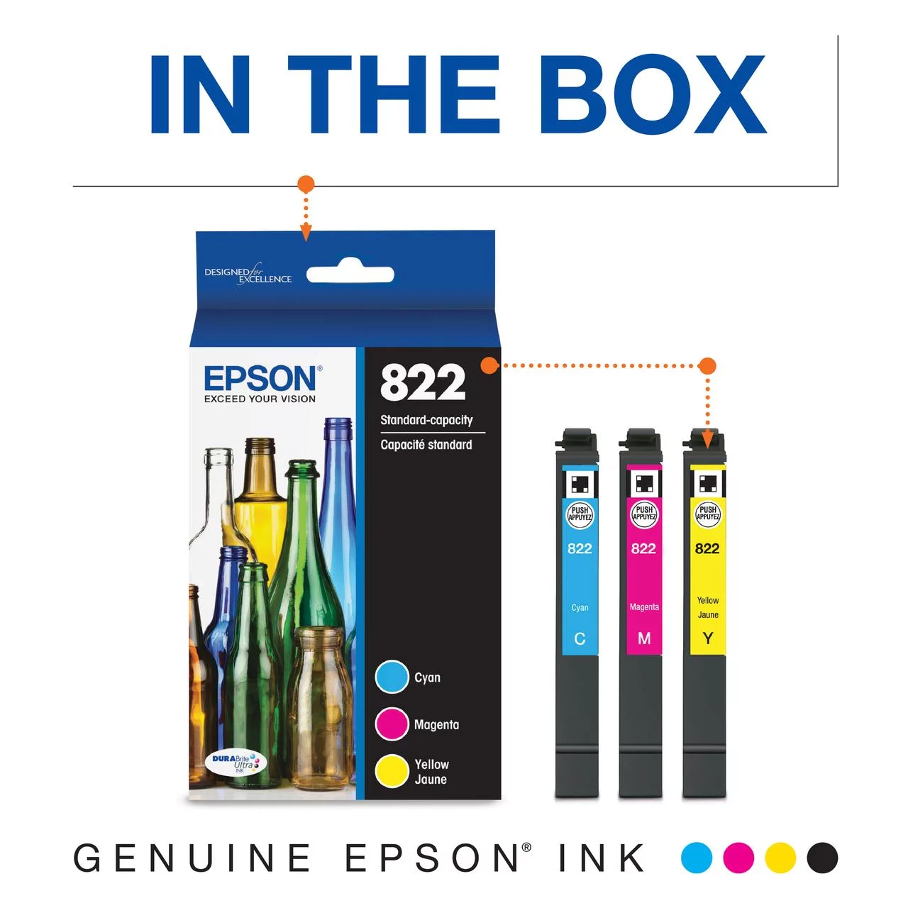 EPSON 822 DURABrite Ultra Ink Standard Capacity Black & Color Cartridge Combo Pack (T822520-S) Works with WorkForce Pro WF-3820, WF-3823, WF-4820, WF-4830, WF-4833, WF-4834