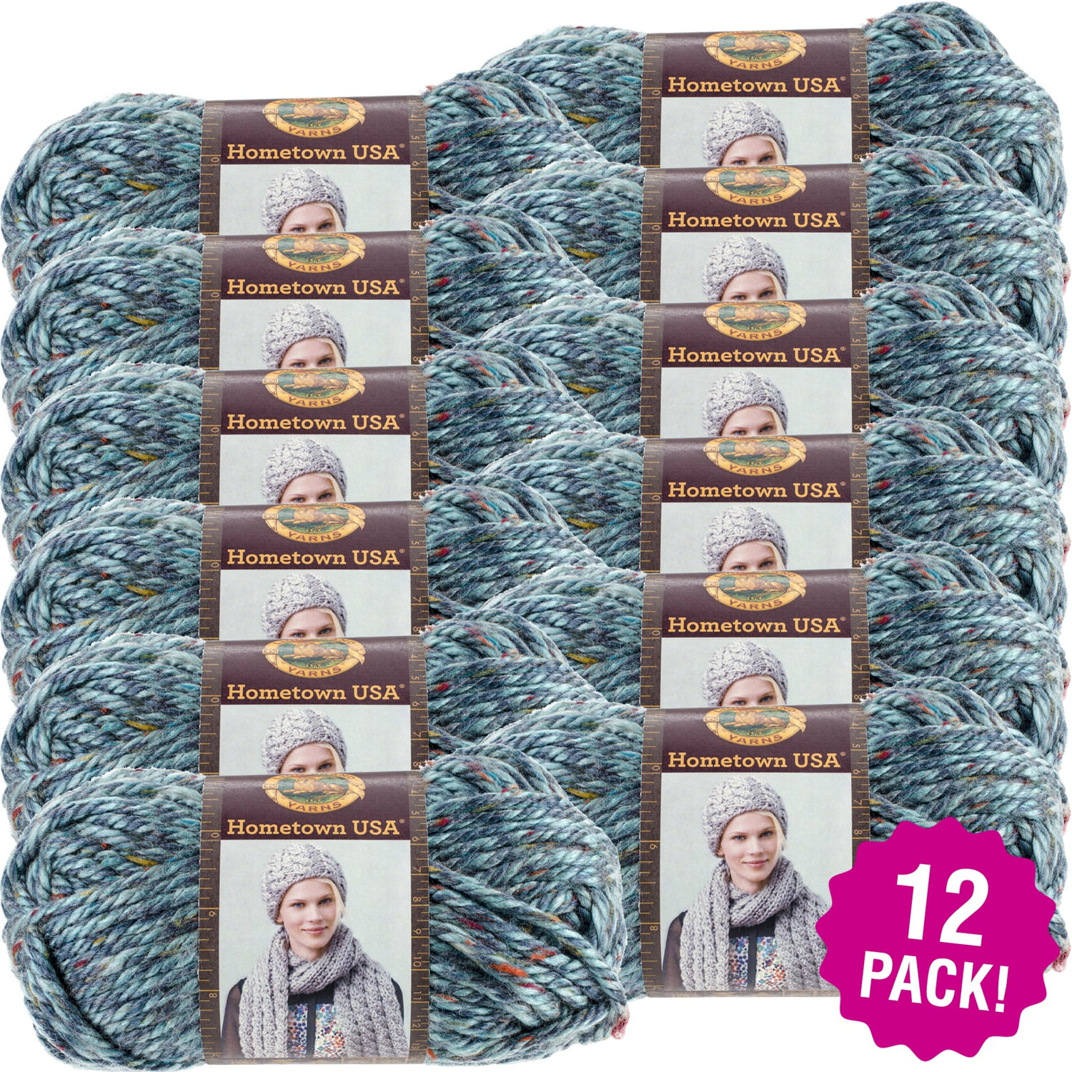 Lion Brand Hometown USA Yarn - Key Largo Tweed, Multipack of 12