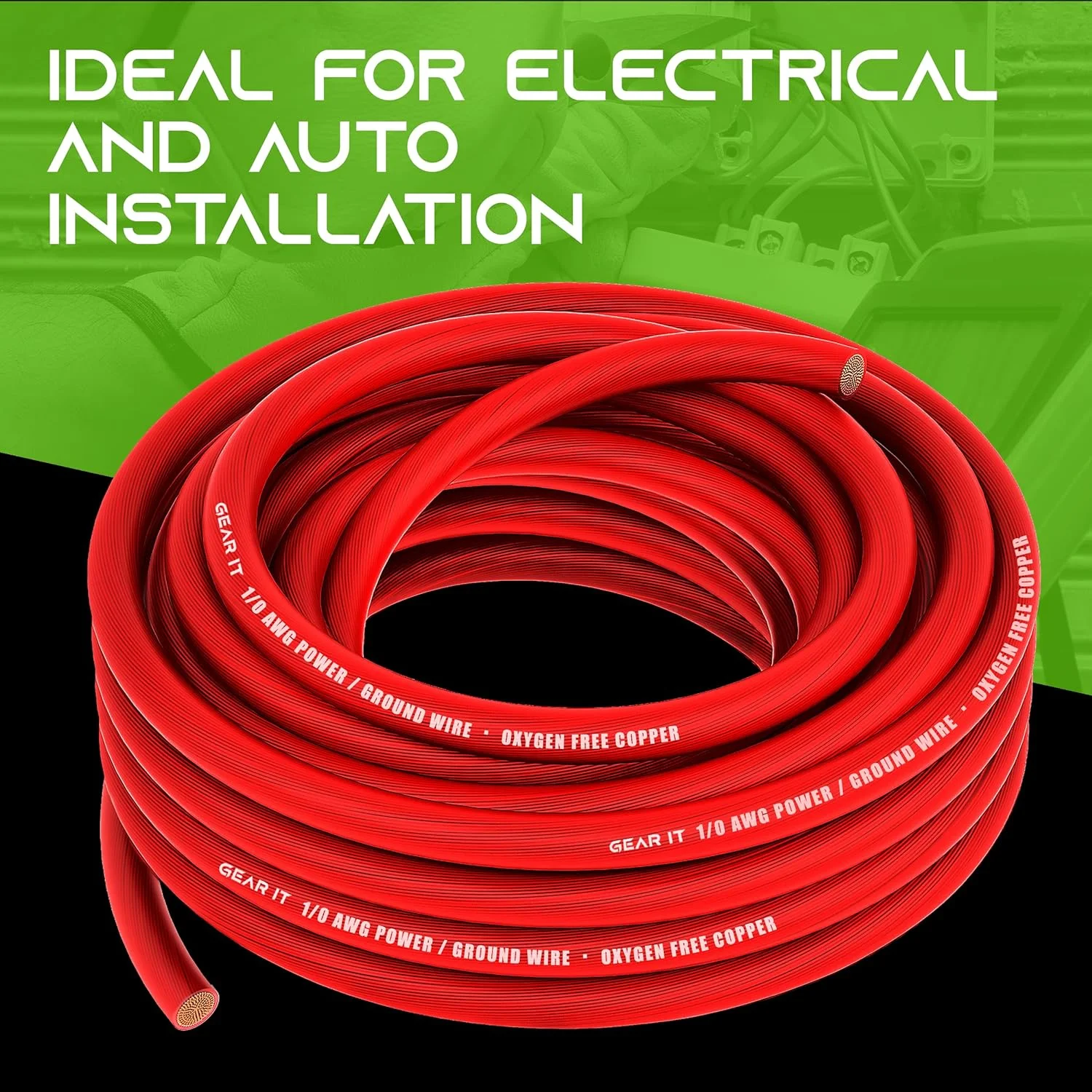 GearIT 1/0 Gauge Wire Oxygen Free Copper OFC (25ft - Red Translucent) 0 AWG - Primary Automotive Wire Power/Ground, Battery Cable, Car Audio Speaker, RV Trailer, Amp, Electrical 0ga - 25 Feet