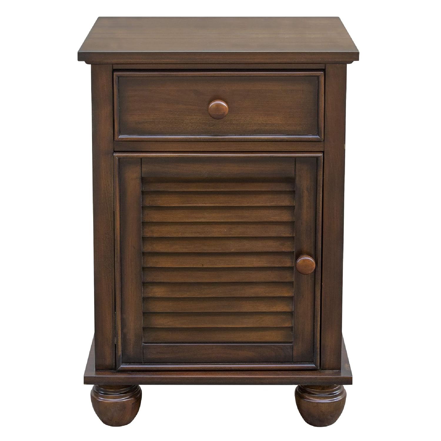 Sunset Trading Bahama Shutter Wood Nightstand, Felt Lined Drawer | Cabinet with Shelf, Tropical walnut