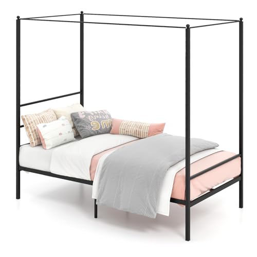 GORELAX Metal Canopy Queen Bed Frame, Platform Bed Frame with Metal Slats Support, Four-Poster Canopied Bed Mattress Foundation, No Box Spring Needed, Easy Assembly (Queen)
