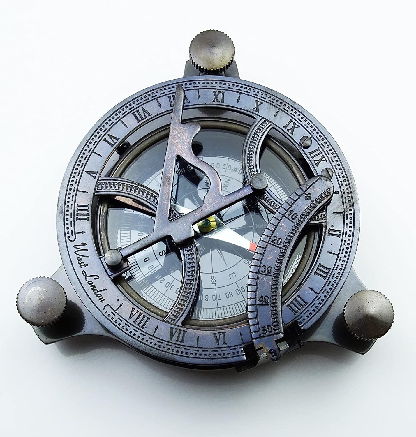 Antique Magnetic Compass Nautical Sundial 4.2 Brass Maritime Compass