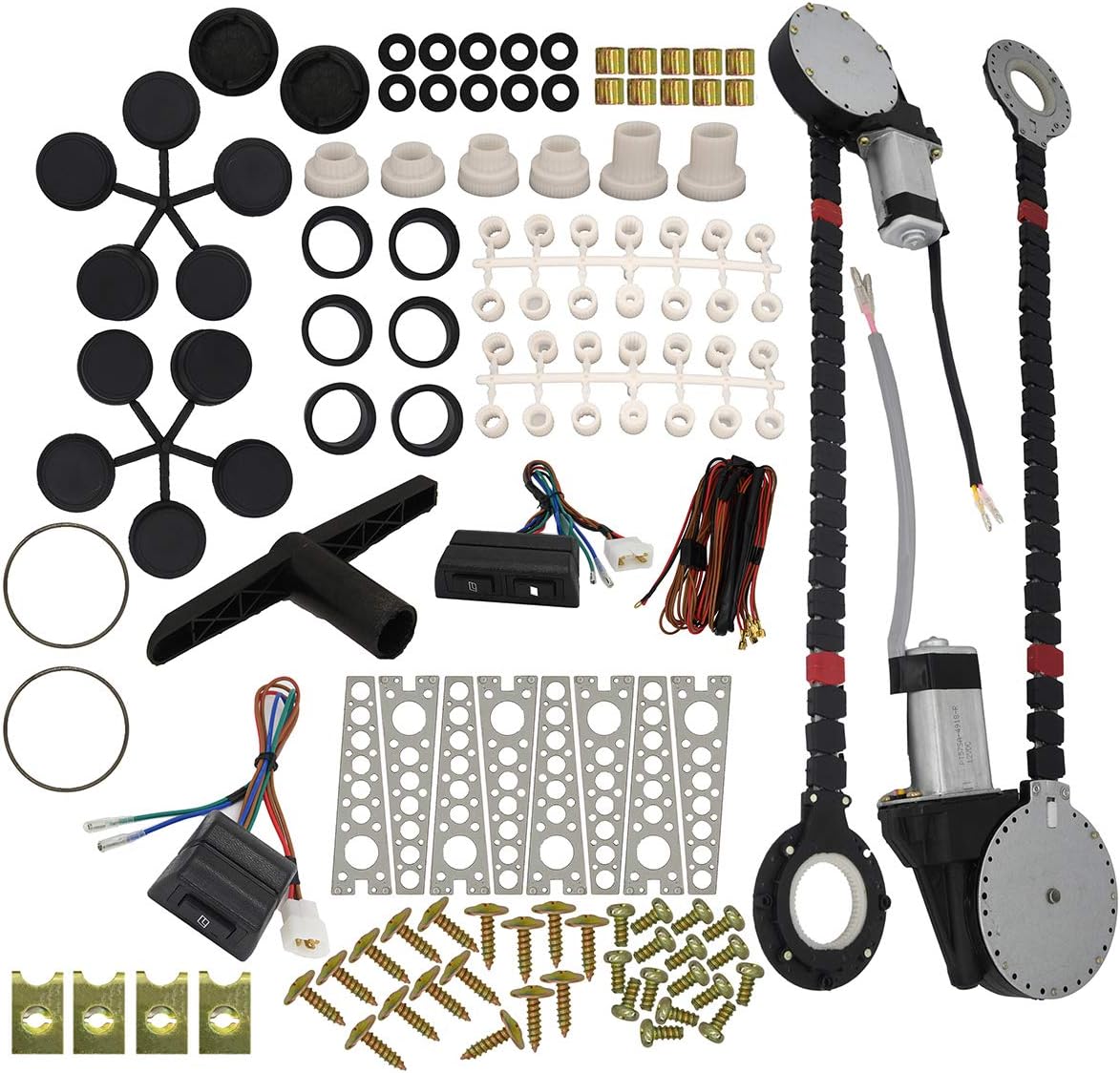 Universal Electric Power Window Lift Roll Up Regulator Conversion Kit 2 Electric Windows Motors 2 Switches 3 Harness for 2 Door Pickup SUV Truck Van Car,Electric Window Lift Kit Pack of 2