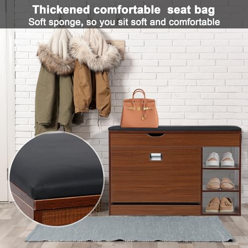 Shoe Storage Cabinet with Flip Drawers, Storage Benchs with Storage, with Flip Drawers, 3 Tiers Hallway Benchs, Wooden Shoe Rack, Shoe Organizer, Narrow Shoe Rack, Shoe Cabinet Storage