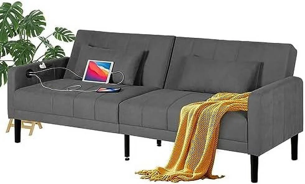 RUNFAYBIU Modern Upholstered Tufted Convertible Folding Futon Sofa Bed w/USB  82\u201D Sleeper Couch Love Seat Pillows  2/3 Seat Loveseat Sofas for Living Room  Apartment  Bedroom  Office