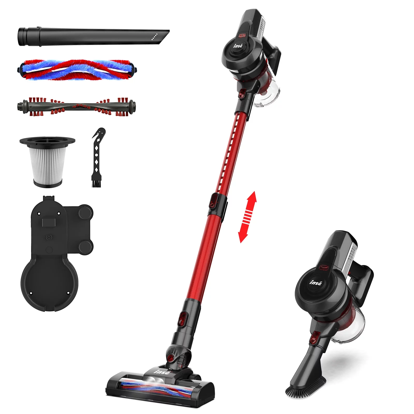 INSE Cordless Vacuum Cleaner, 6-in-1 Rechargeable Stick Vacuum, 18kPa Powerful Lightweight Vacuum Cleaner up to 45 Mins Runtime, for Home Hard Floor Carpet Pet Hair