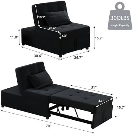 NLIBOOMLife Convertible Chair Bed Sleeper  Pu Leather 4 in 1 Single Sofa  Ottoman  Pull Out Small Bed Recliner for Home Living Room (Leather Brown)