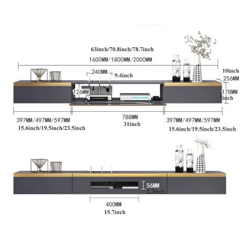 Wall Mounted TV Cabinet Wall Hanging Floating TV Stand, Wall Mounted Entertainment Center and Cabinet Shelf, TV Console with Storage, Media Console for DVD Player, Space-Saving Under TV Shelf for Bedr