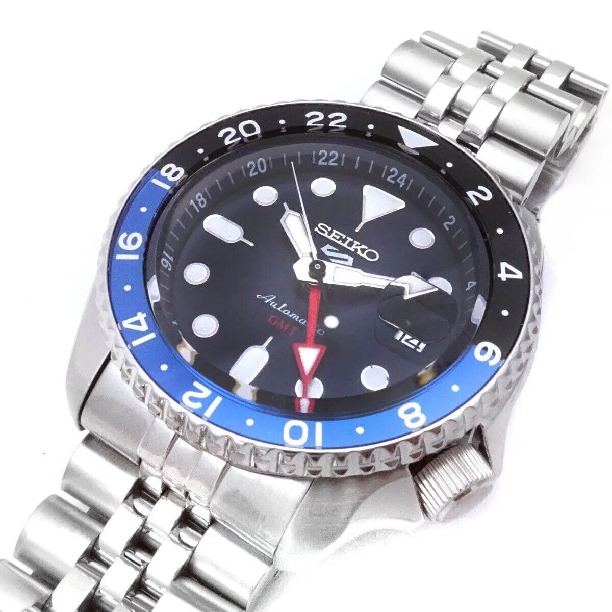 Seiko 5 Watch GMT Black and Blue Bezel - Radiant Selections