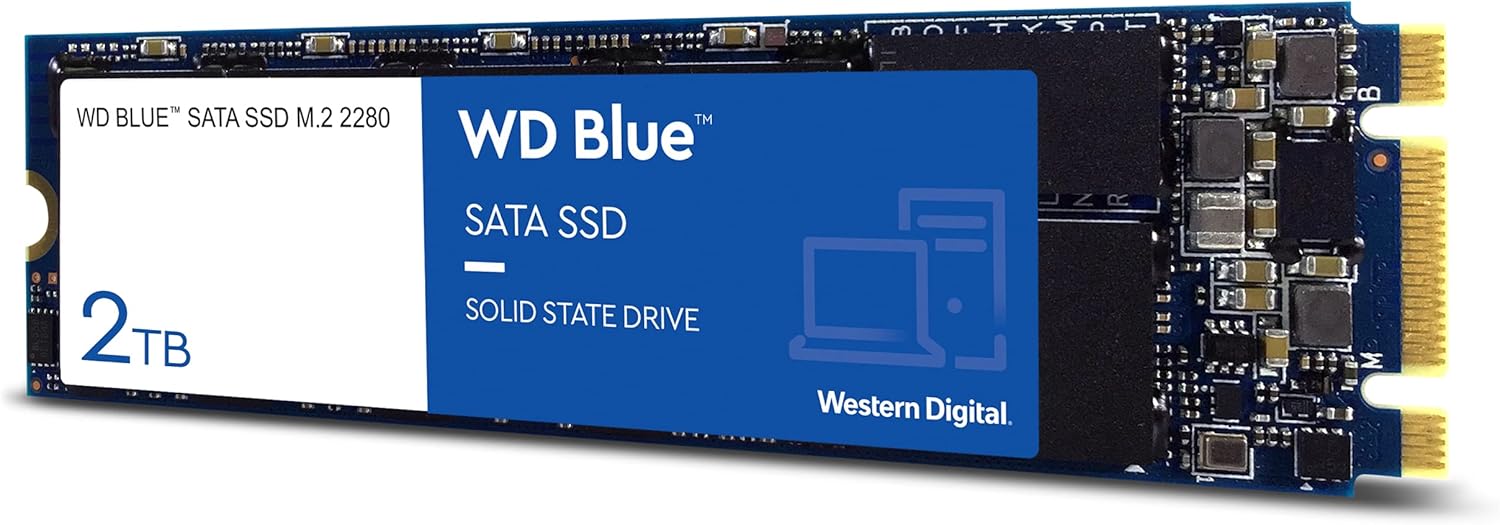 Western Digital 2TB WD Blue 3D NAND Internal PC SSD - SATA III 6 Gb/s, M.2 2280, Up to 560 MB/s - WDS200T2B0B