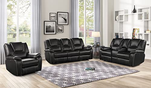 3 Pieces Power Reclining Sofa Set with Armchair, Loveseat and 3-Seat Sofa, Faux Leather Upholstered Couch Set with 2 Cup Holders and Headrest for Living Room, Black