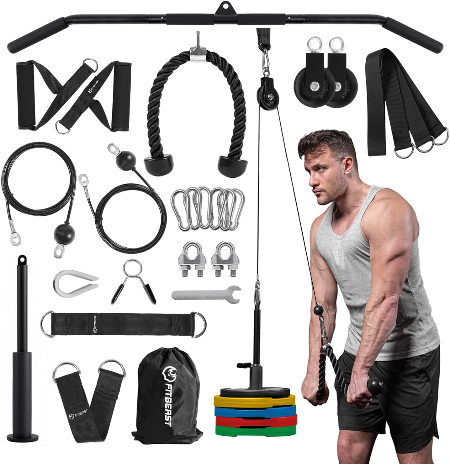 FitBeast Pulley System Gym, Cable Weight Pulley System for Gym LAT Pulldown, Biceps Curl Workout, Ideal Home Gym Equipment for Forearm, Shoulder, Strength Training