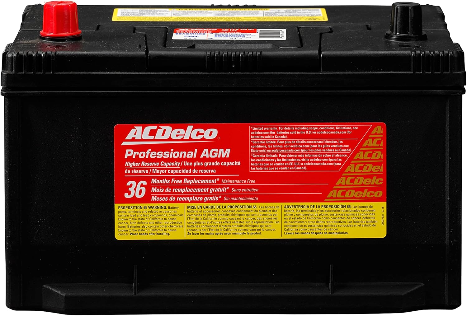 ACDelco Gold 65AGMHRC 36 Month Warranty High Reserve AGM BCI Group 65 Battery