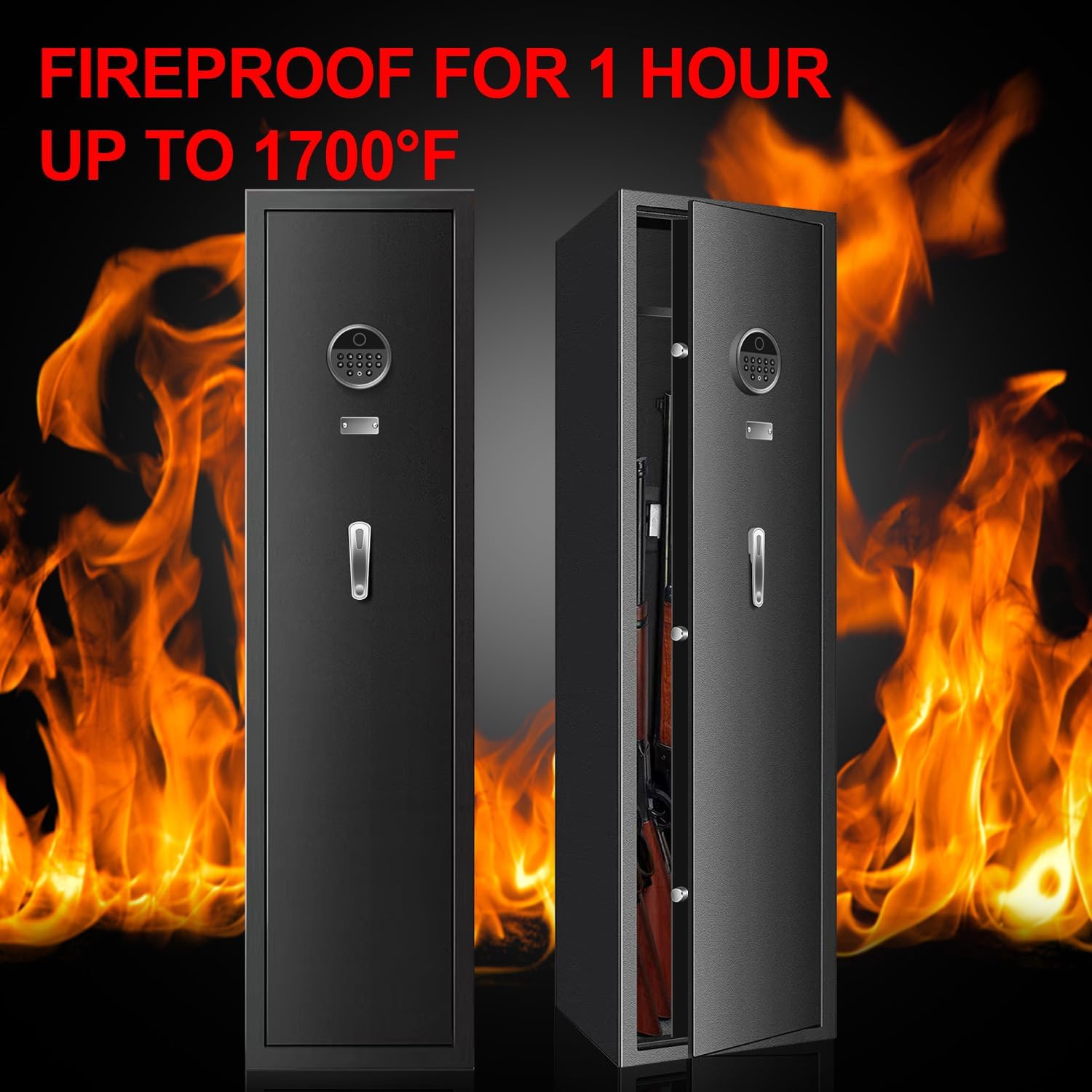 7-9 Large Long Gun Safe for Home Rifle and Pistols, Biometric Gun Safes for Rifles and Shotguns, Fireproof Gun Safe with Removable Gun Rack, LED Light and Pistol Pockets