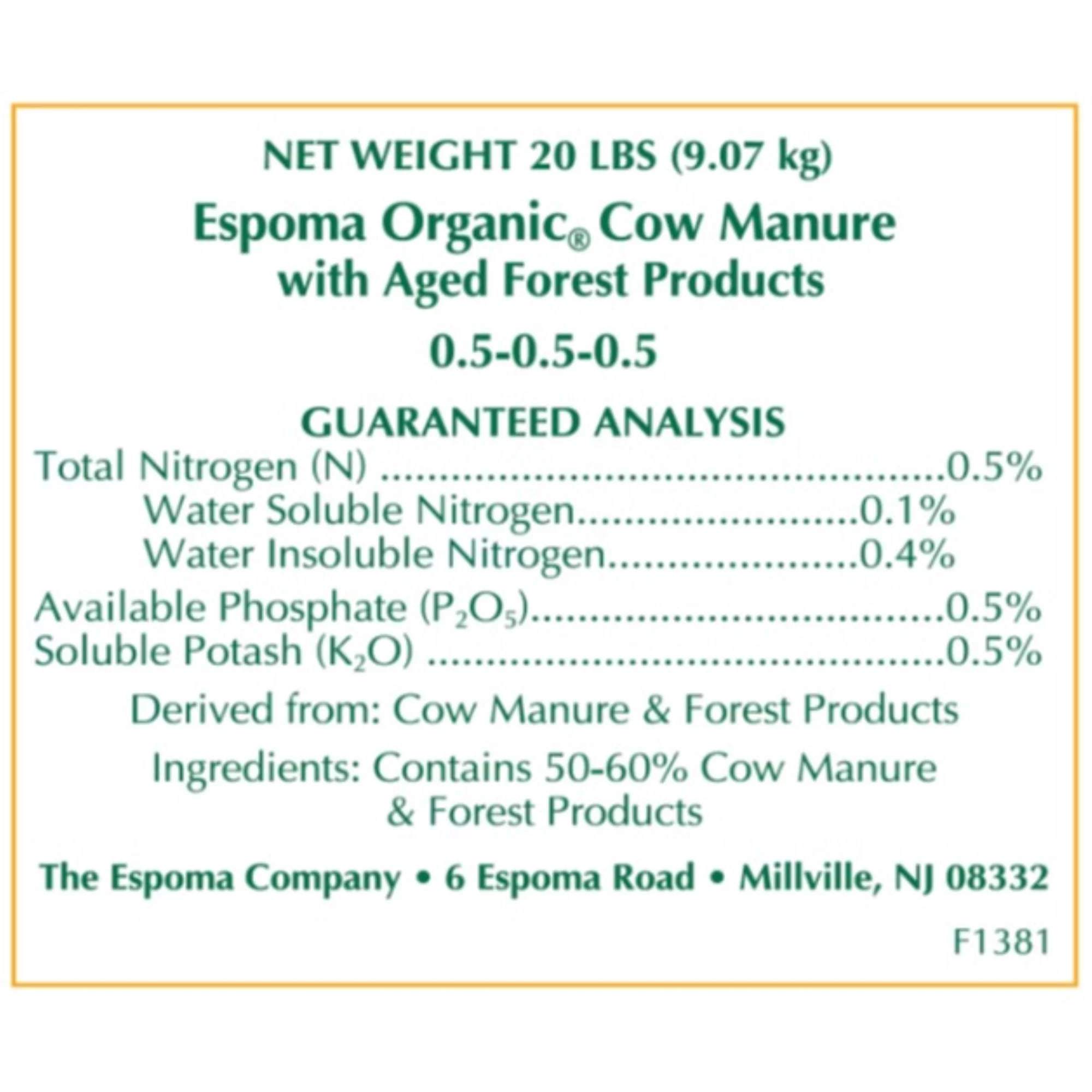 Espoma Organic Cow Manure Compost Blend for Organic Gardening, 1 CF