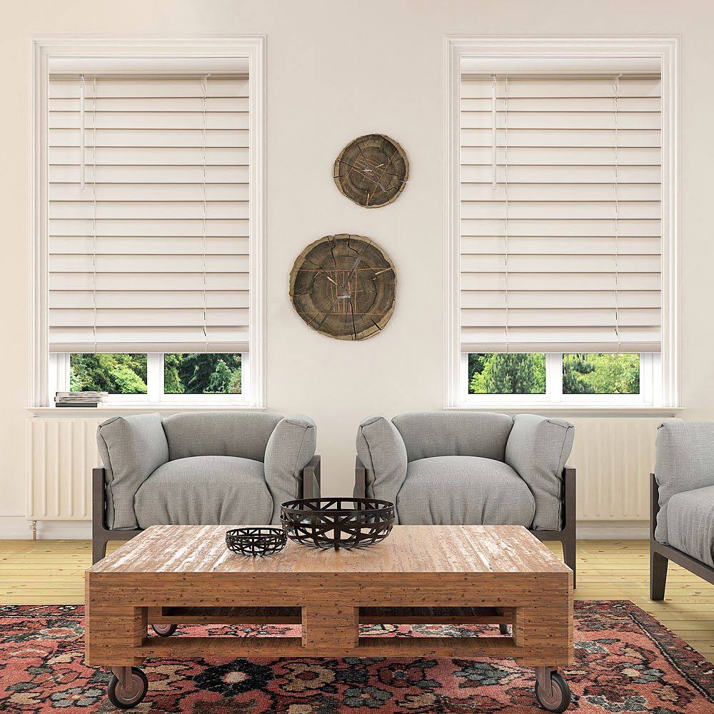 Custom Cut to Order Cordless 48-in. Faux Wood Blinds, White, 31x22 Wide