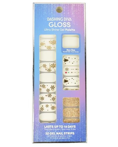 Dashing Diva Gloss Nail Strips - Yuletide Cheer | UV Free, Chip Resistant, Long Lasting Gel Stickers | 32 Wraps, 1 Prep Pad, 1 File