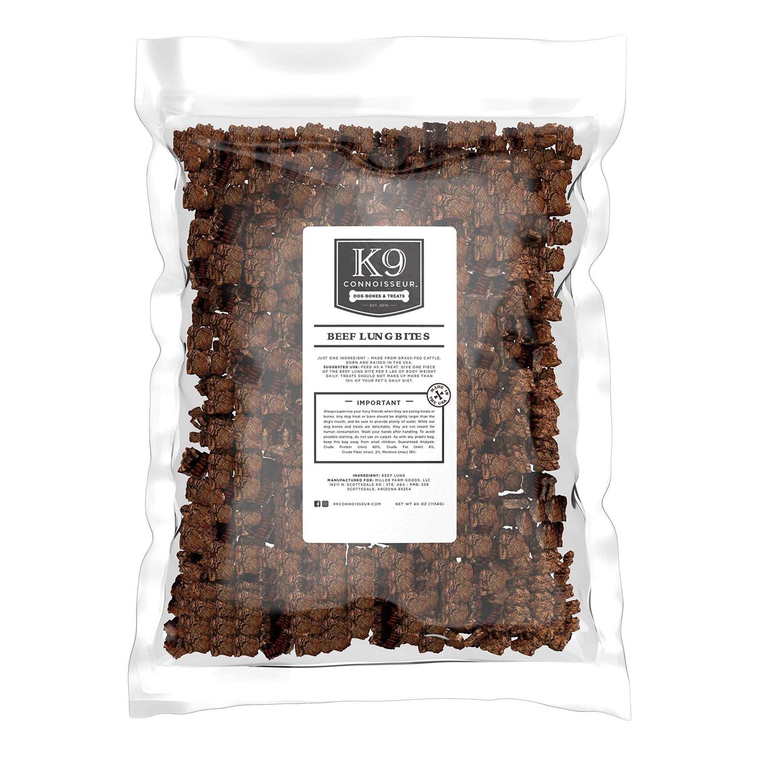 K9 Connoisseur Low to Odor Free Slow Roasted Beef Lung Bites for Dogs Made in USA Grain & Rawhide Free Natural Dog Treats - Pet Supplies online store