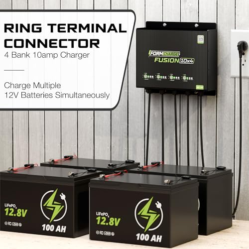 FORM Fusion 10X4 4-Bank Marine Battery Charger, 40A Total (10A per Bank), 12V Smart Onboard Boat Charger for Lithium (LiFePO4), AGM, and Deep Cycle Batteries - Waterproof with Force Start