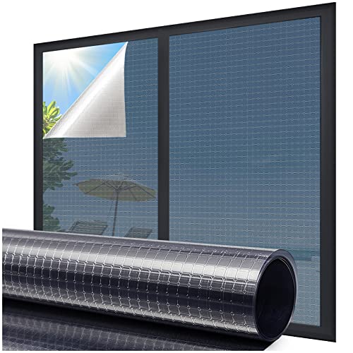 Coavas Heat Blocking Window Film Privacy One Way Home Window Tint See Out Not in Mirror Reflective UV Sun Blocker House Removable Window Insulation Non-Adhesive Door Window Covering Black 23.6x78.7in