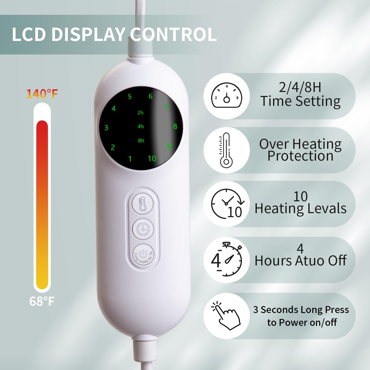 LP Electric Heated Blanket, Machine Washable Heating Blankets Throw, 50” x 60” Extremely Cozy-Warm Flannel Fast Heating with Hand Controller, 10 Heating Level Overheating Protection 8H Timer Blue