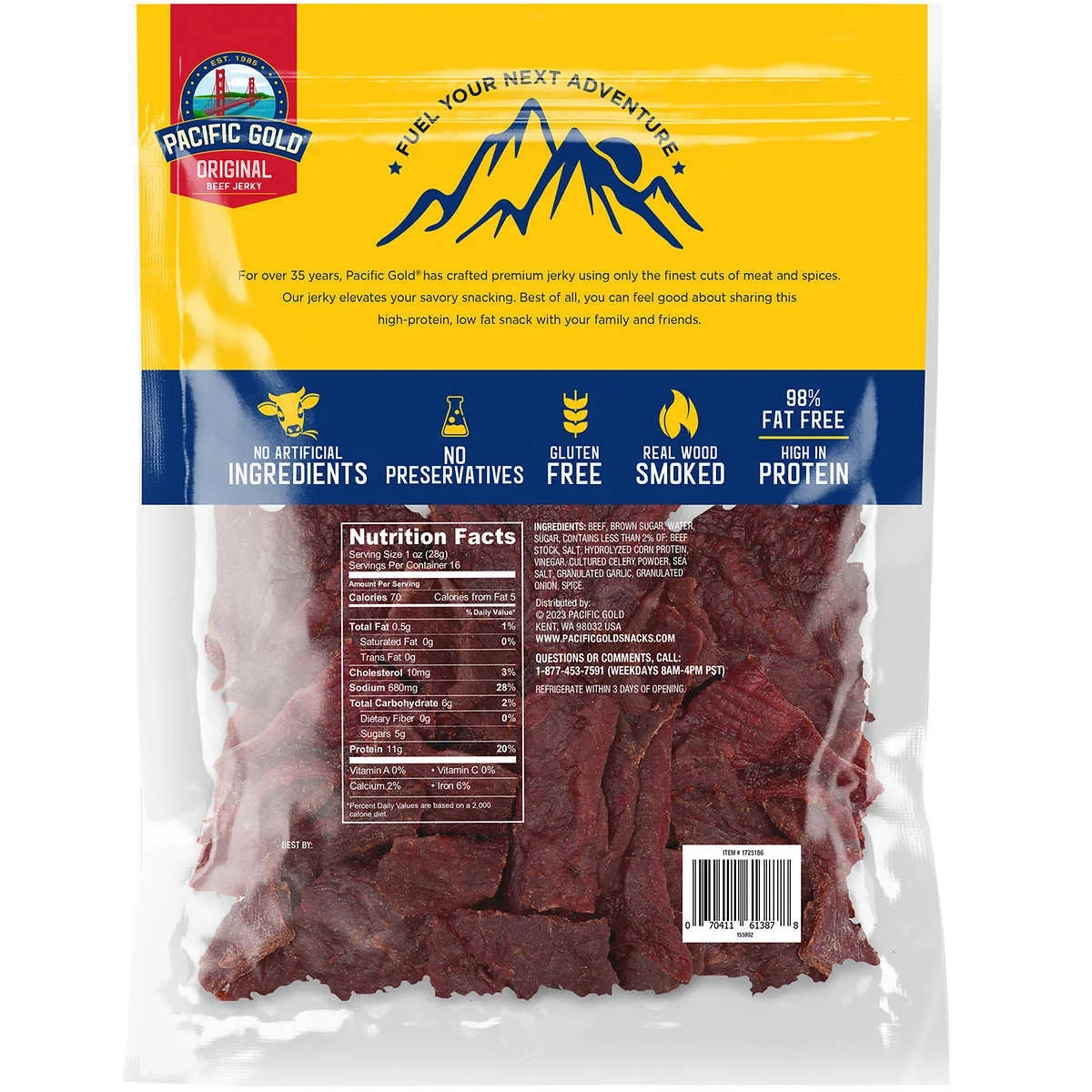 Pacific Gold Beef Jerky, Original, 16 Ounce