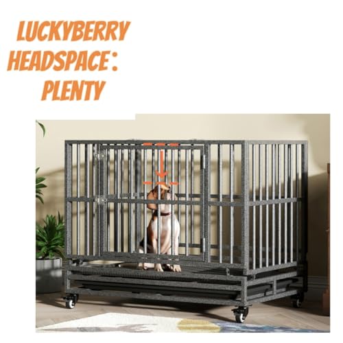 Heavy Duty Extra Large Dog Crate with Wheels - Indestructible 38/42/46 Inch Chew-Proof, Escape-Proof Kennel for High-Anxiety and Extra Large Dogs