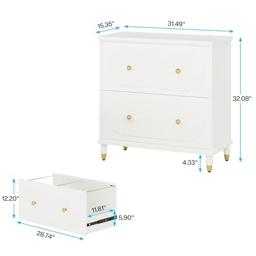 Tribesigns Modern File Cabinet for Home Office, 2-Drawer File Cabinet for A4/Letter Size/Legal Size Files, Wooden Office Filing Cabinets with Gold Legs, Lateral File Cabinets Printer Stand (Gray)