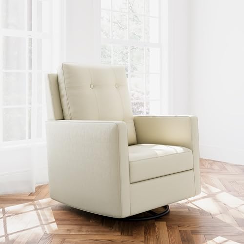 Storkcraft Beckett Upholstered Nursery Swivel Glider (Fog) – GREENGUARD Gold Certified, CertiPUR-US Certified Foam, Pillow-Based Comfortable Swivel Glider