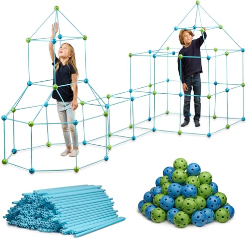 132 Piece Fort Building Kit - Indoor Play Engineering Set with Connecting Sticks & Balls - Creative STEM Building Toys for Kids Play Spaces, Tents & Hideouts