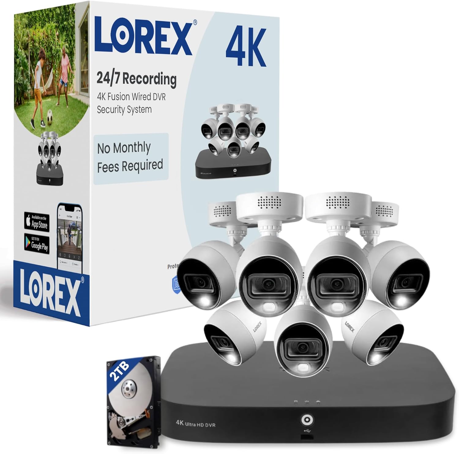 Lorex Fusion 4K Security Camera System with 2TB DVR – 8 Channel Analog Home Security System with 8 Metal Active Deterrence Cameras – Motion Detection, Warning Alarm, Color Night Vision, Weatherproof