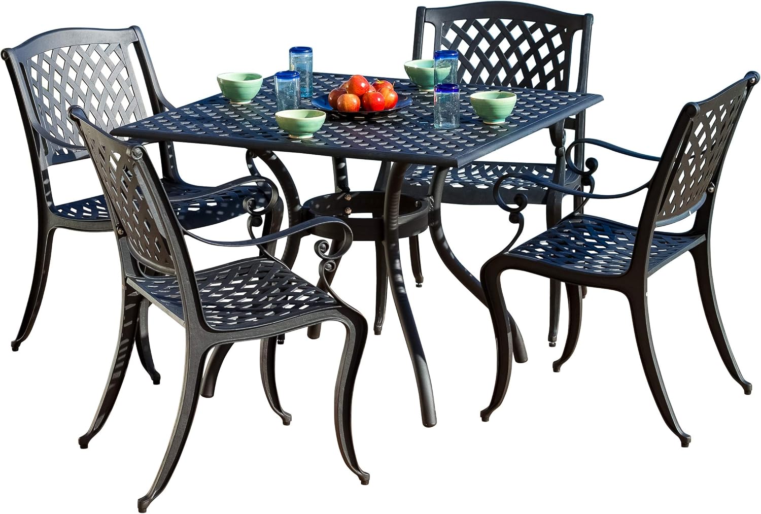Christopher Knight Home Hallandale Cast Aluminum Outdoor Dining Set, 5-Pcs Set, Black Sand