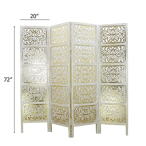 Room Divider Wood Screen - Scroll Antique Brown - 4 Panel Folding 72x80 - Wooden Hand Carved Floor Screen - Boho Decorative Functional Versatile Small Spaces Reversible Privacy Partition -COTTON CRAFT