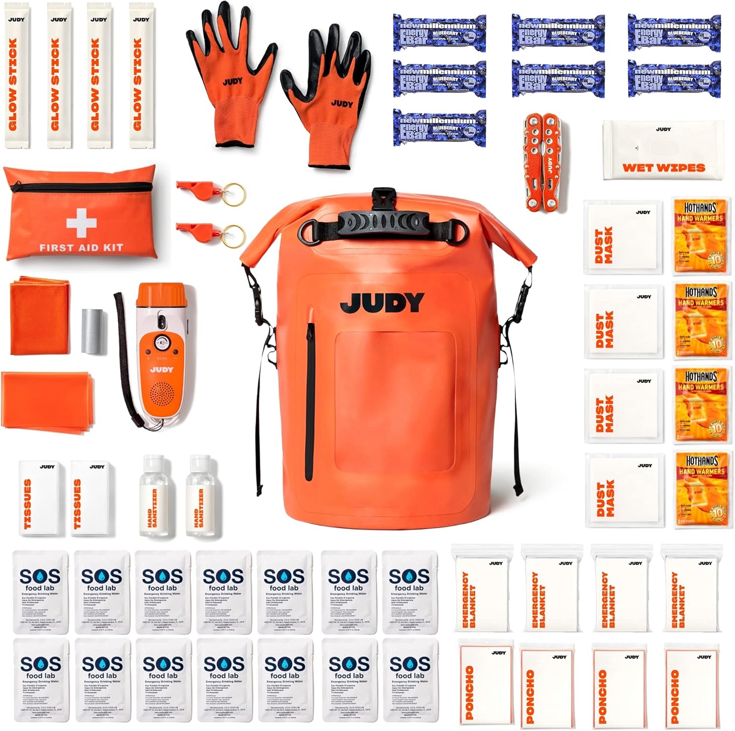 JUDY Emergency Preparedness Dry Backpack - The Mover Max - Disaster Bag for Hurricanes, Earthquakes, and More - Supports Up to 4 People