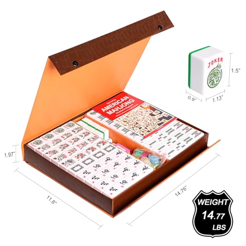 American Mahjong Tile Set, Large Size Mahjong Tiles Set with 166 Numbered Ivory Tiles, Beautiful Case&English Instruction, Mahjong Game Set (Mah Jongg)