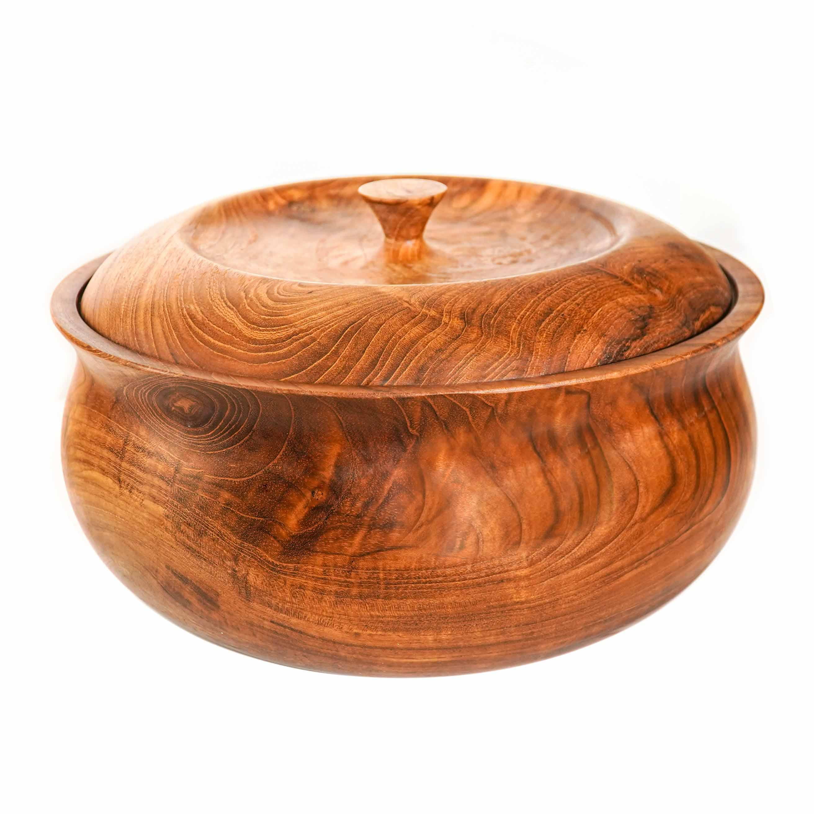 Ripple Teak Wood Salad Serving Bowl with Lid