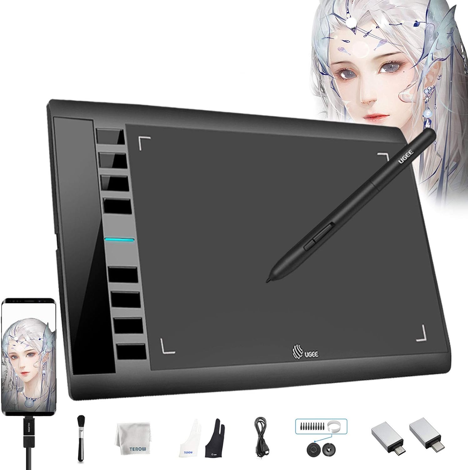 UGEE S1060W Wireless Graphics Drawing Tablet 10x6 Inch Ultrathin Digital Art Pad with 12 Hot Keys & 8192 Levels Battery-Free Stylus for Sketch/ Online Teaching/ Note-Taking Pack of 2