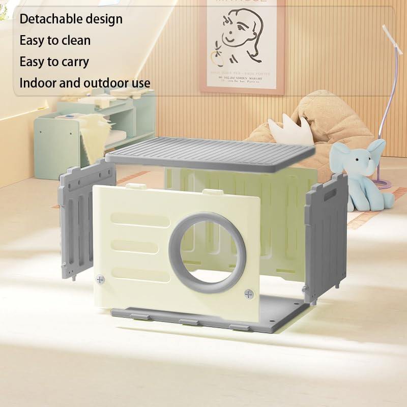 Plastic Cat House for Outdoor Indoor Use, Stackable Feral Cat Shelter Indoor Cat House Insulated Weatherproof Waterproof Elevated with Cat Bed Mat (Gray, 53x41x38.3cm)