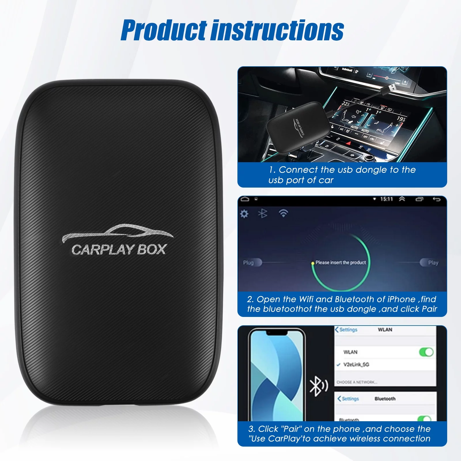 Wireless CarPlay Android AUTO Multimedia Video Ai Box Dongle, Built-in Android Closed System/YouTube/Netflix, for All Cars