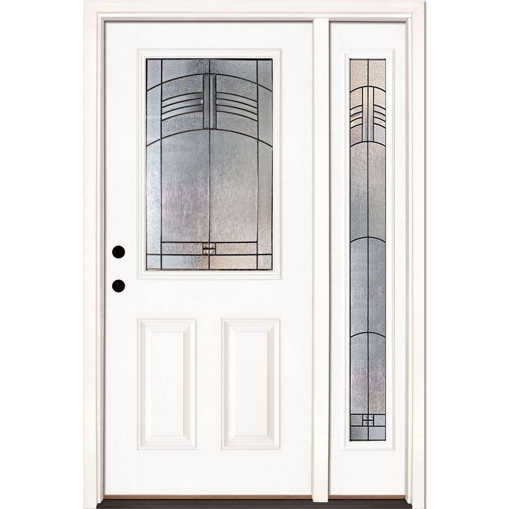 Feather River Doors 50.5 in. x 81.625 in. Rochester Patina 1/2 Lite Unfinished Smooth Right-Hand Fiberglass Prehung Front Door w