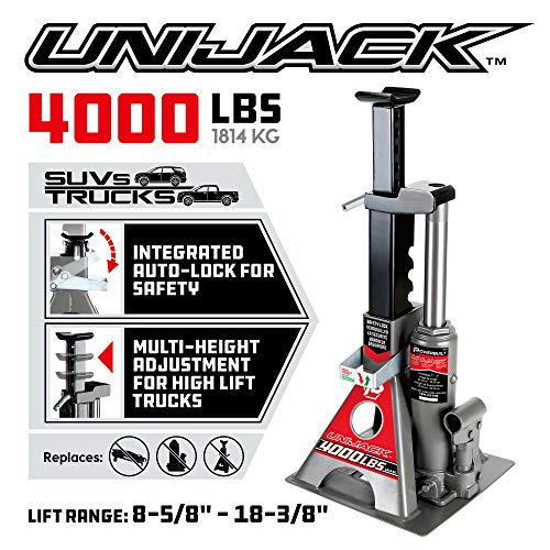 Powerbuilt 3 Ton, Bottle Jack and Jack Stands in One, 6000 Pound Capacity, All-in-One Car Lift, Heavy Duty Vehicle Unijack, Wide Base, 620471