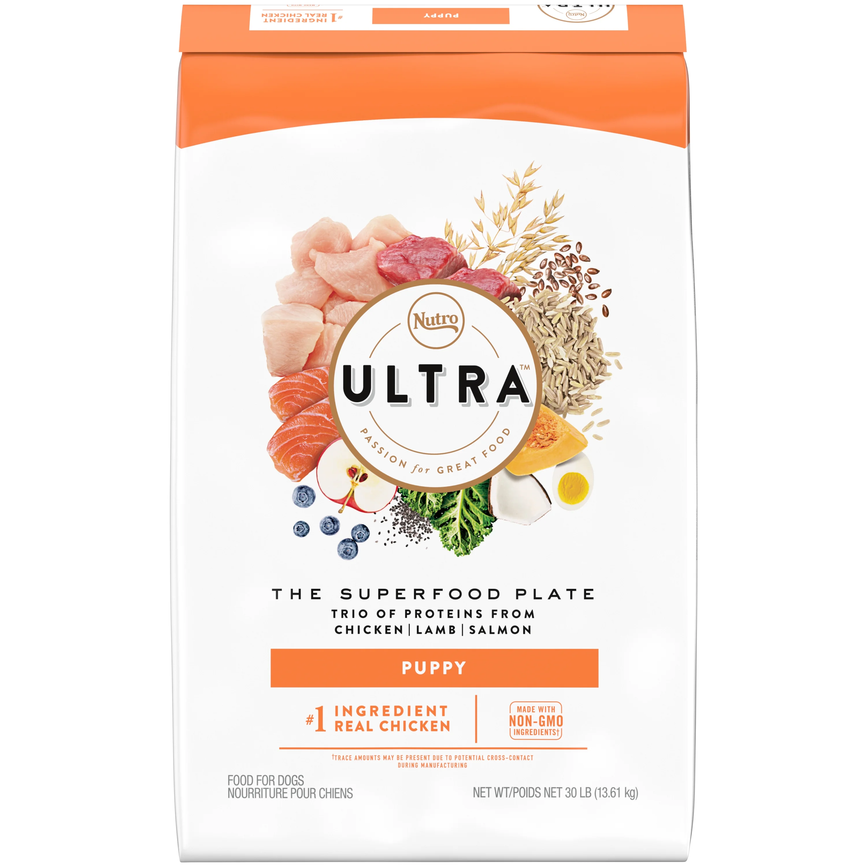 Nutro Ultra High Protein Natural Dry Dog Puppy Food With A Trio Of Proteins From Chicken Lamb And Salmon, 30 Lb. Bag