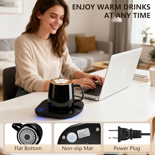 Mug Warmer with Cup Set, Coffee Warmer for Desk, Electric Mug Heater with Adjustable Temperature, 2025 Christmas/Birthday Gifts for Coffee Lover